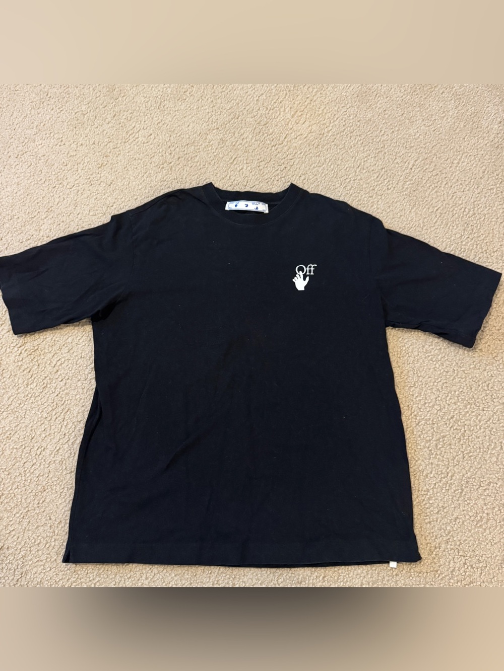 Off-White Black Crewneck Tee with Small White Logo